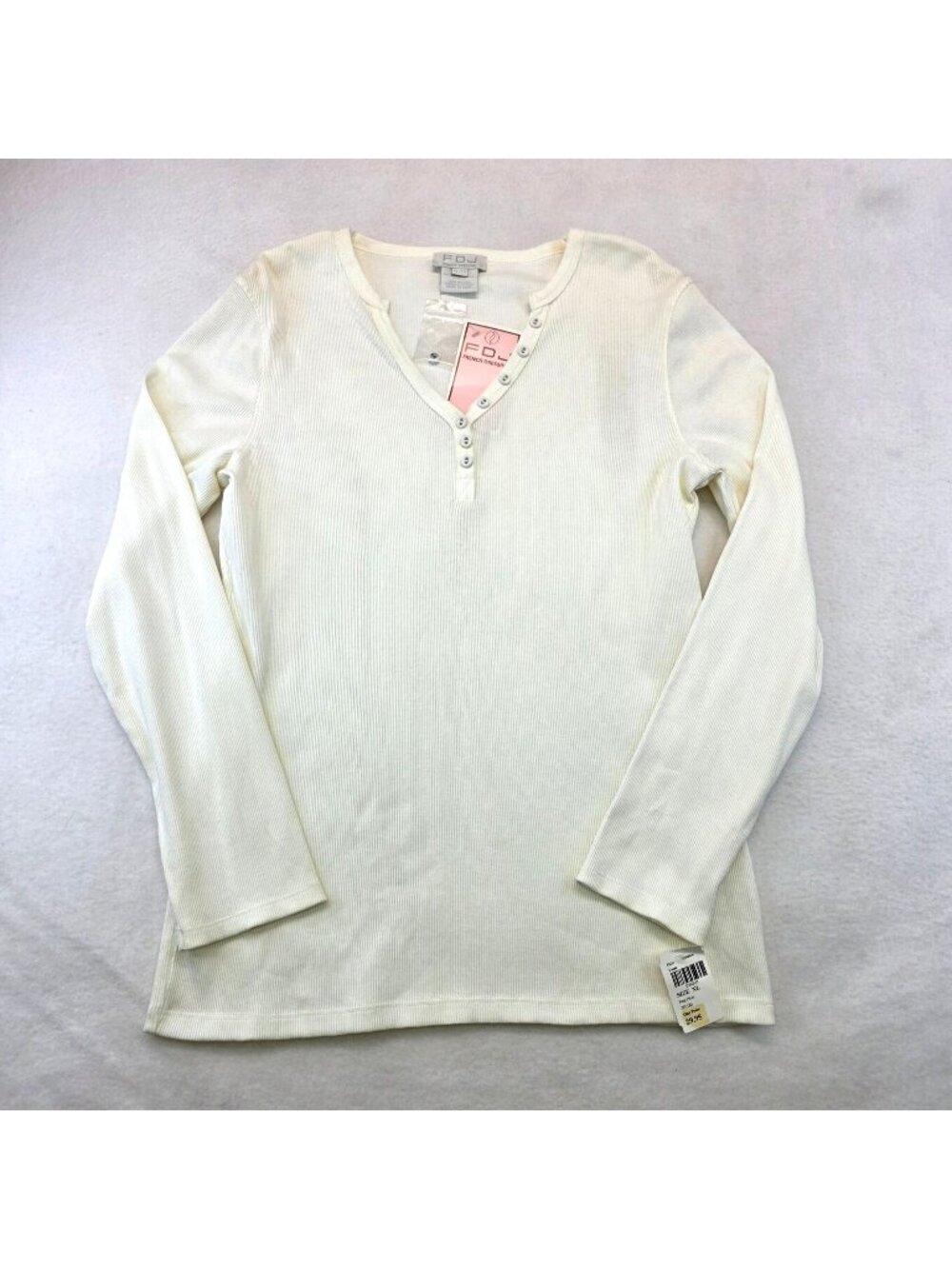 FDJ French Dressing Women's Rib Henley V Neck Top XL Cream Capsule Minimalist